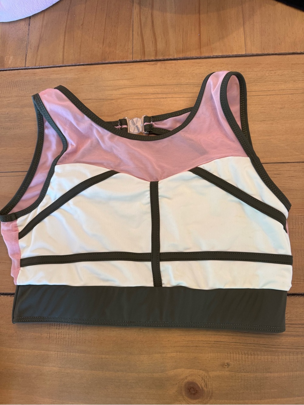 Women's Pink, White & Olive Sports Bra